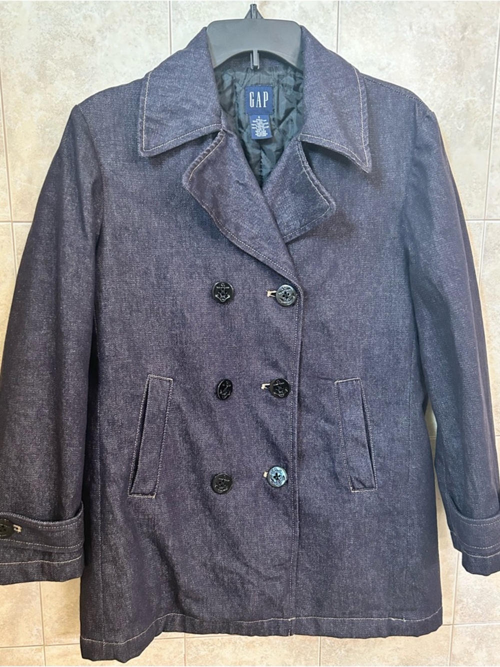 Gap Women’s Indigo Denim Pea Coat Double Breasted Jacket Size Small